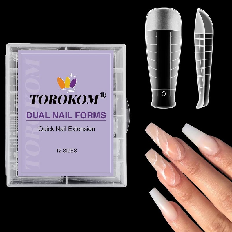 TOROKOM 120Pcs Poly Extension Gel Dual Nail Forms T-Shapes Clear Nail Forms Full Cover Coffin Nail Molds 12 Sizes for Gel Manicure Nail Art Design Salon&DIY - Image 1